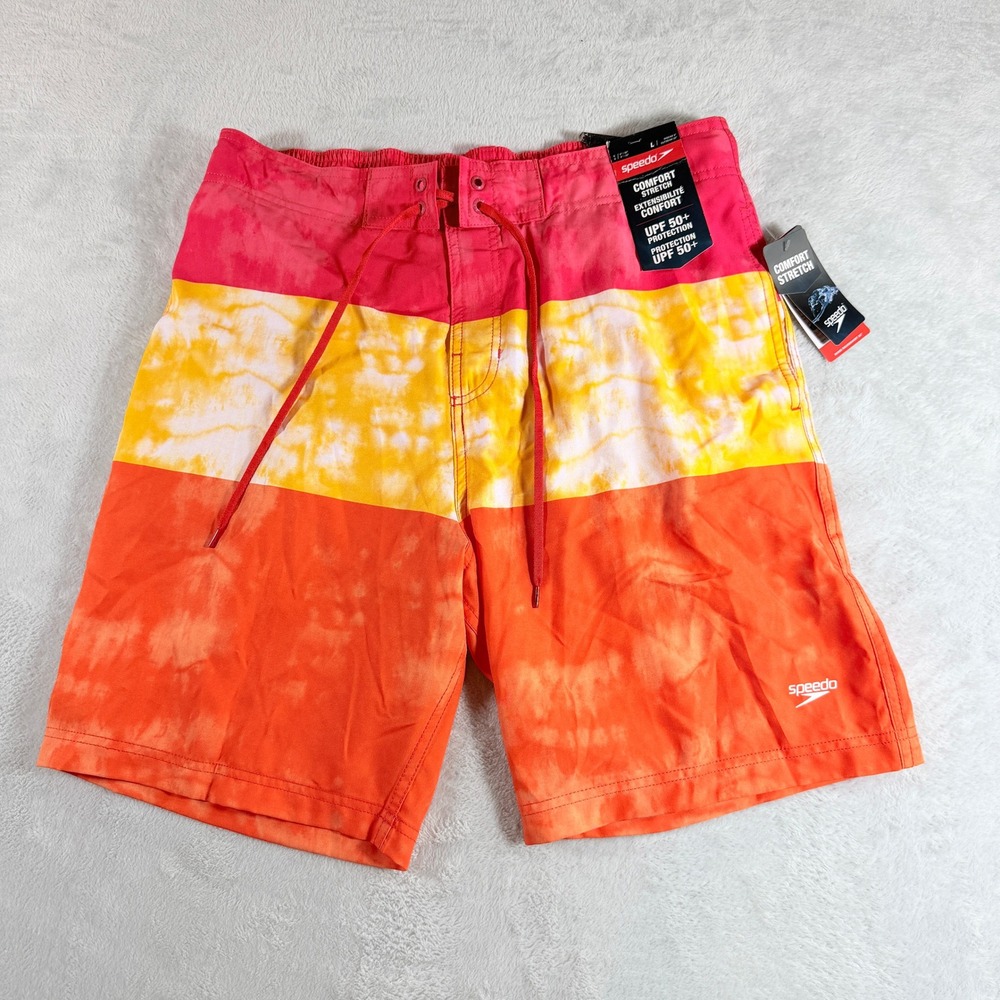 Speedo Men Bondi Boardshort 20 Inch Tie‎ Dye Pink Orange Swim Trunks New
